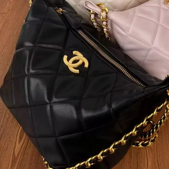 Vip novelty Black Quilted Bag with Gold Chain Accent - Picture 4 of 9